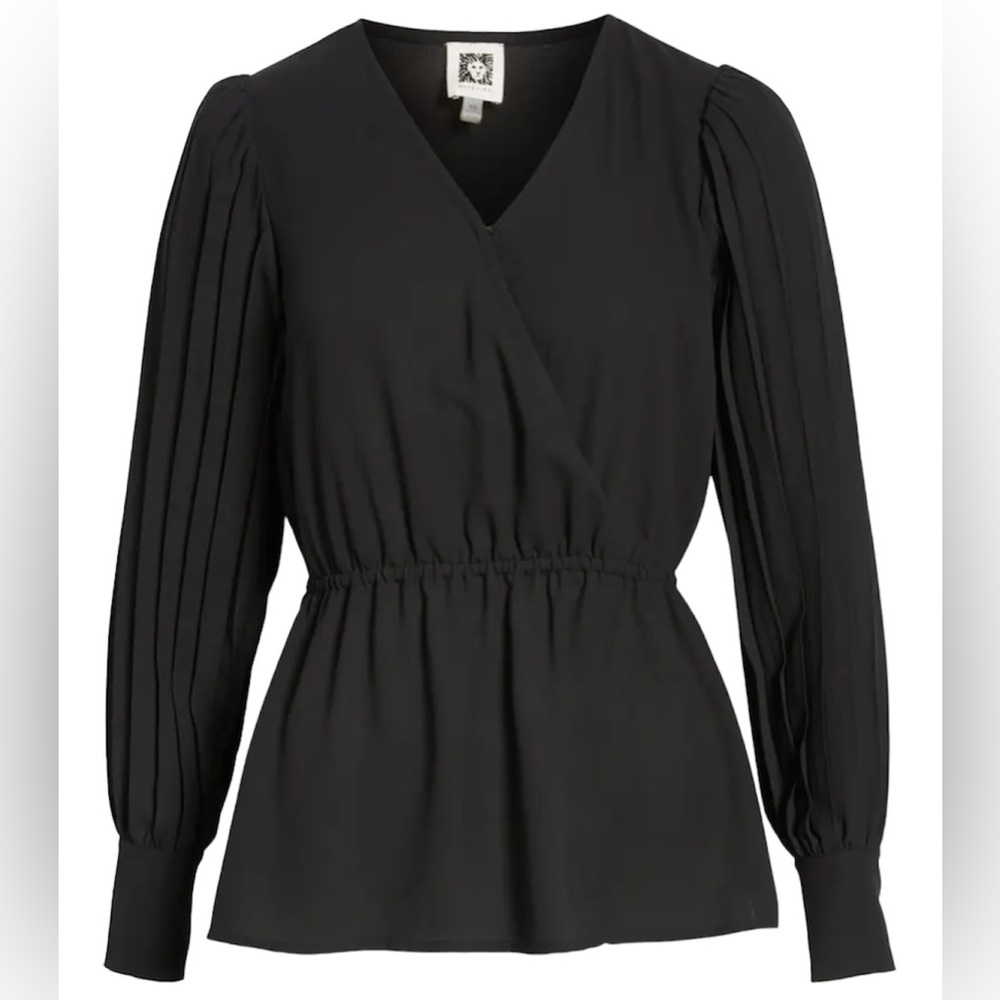 Anne Klein Women’s Pleated Sleeve V-neck Georgette Blouse.